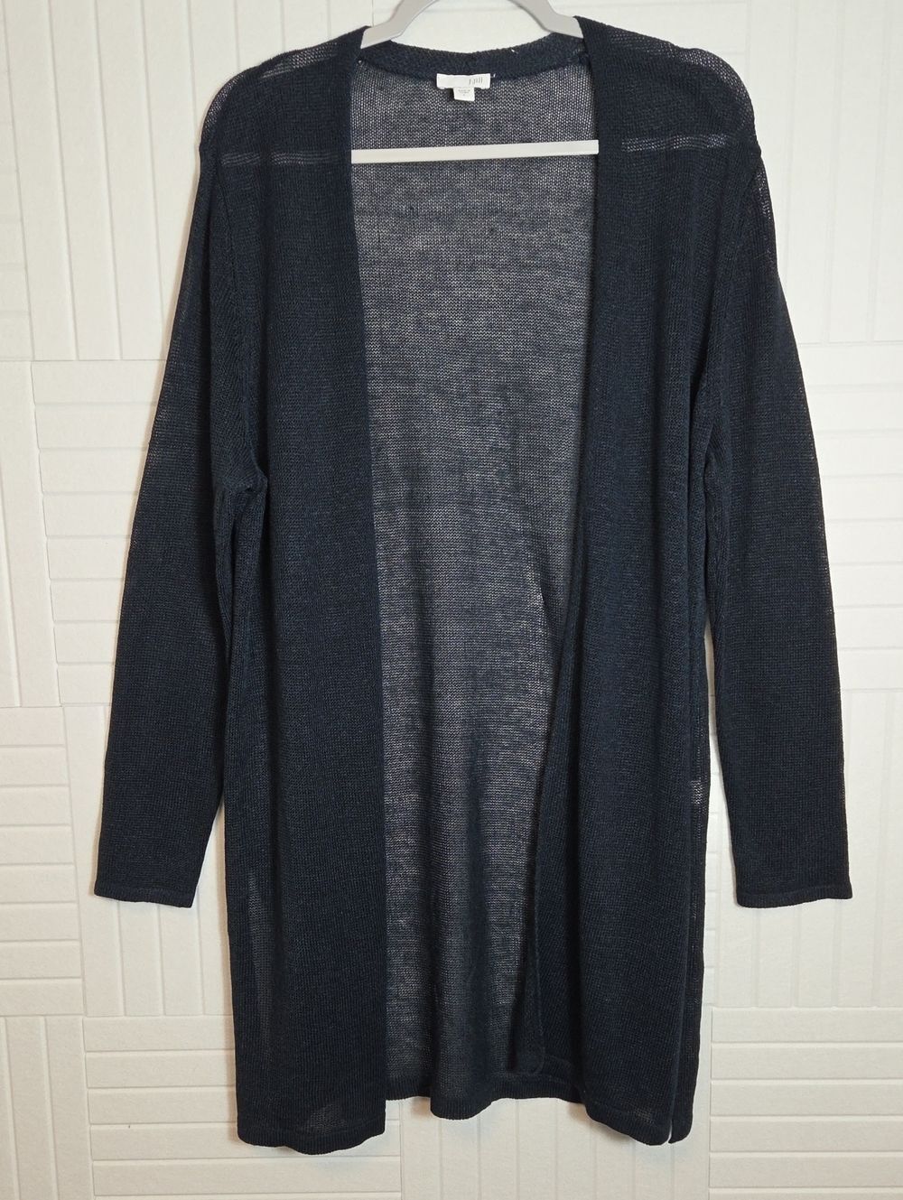 J. Jill Linen Blend Open Front Long Semi Sheer Cardigan Sweater Size L
